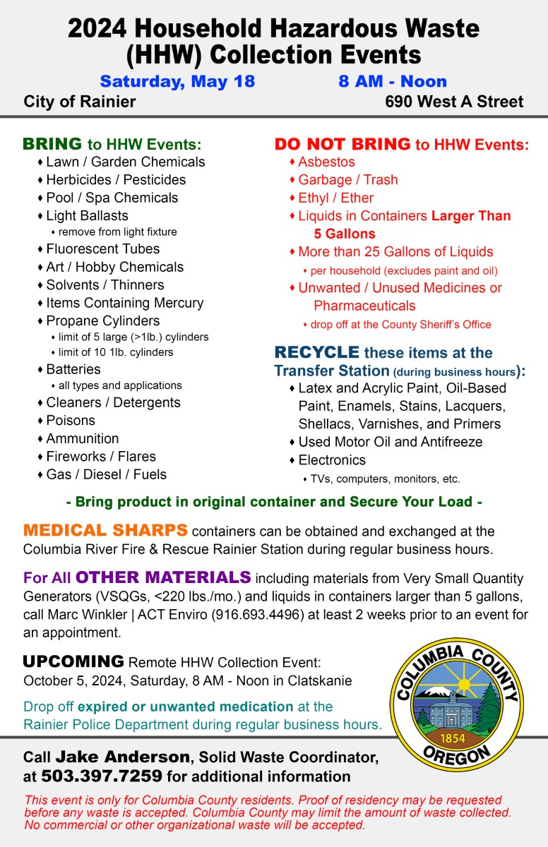 2024 Rainier Household Hazardous Waste (HHW) Collection